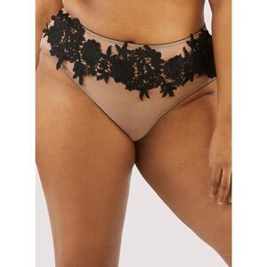 Playful Promises Alaina Illusion Mesh Nude w/ Black Applique Panty sz 18 NWT